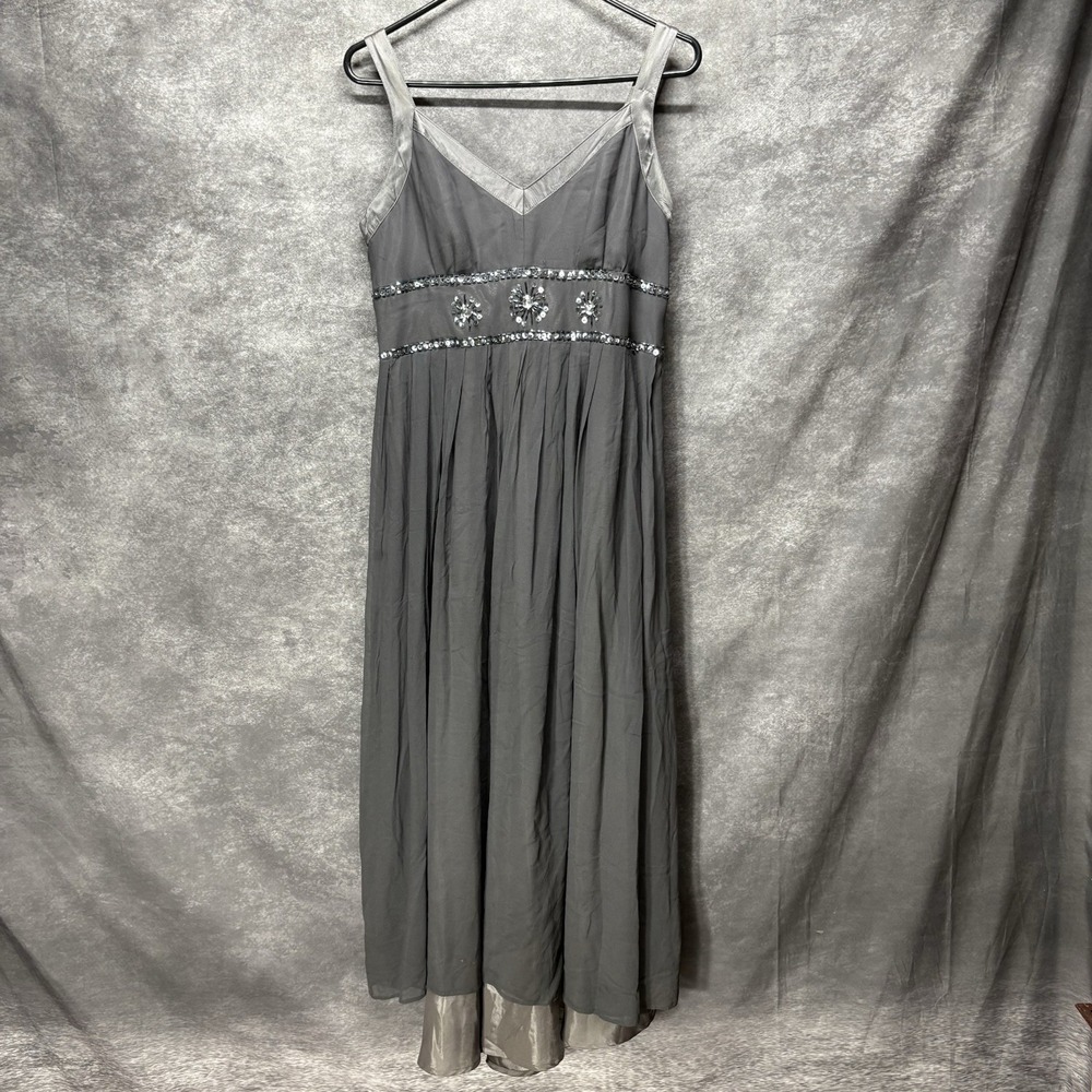 Y2K Robbie Bee Babydoll Midi Dress Size 12 Gray Silk Sequin Hoco Whimsigoth